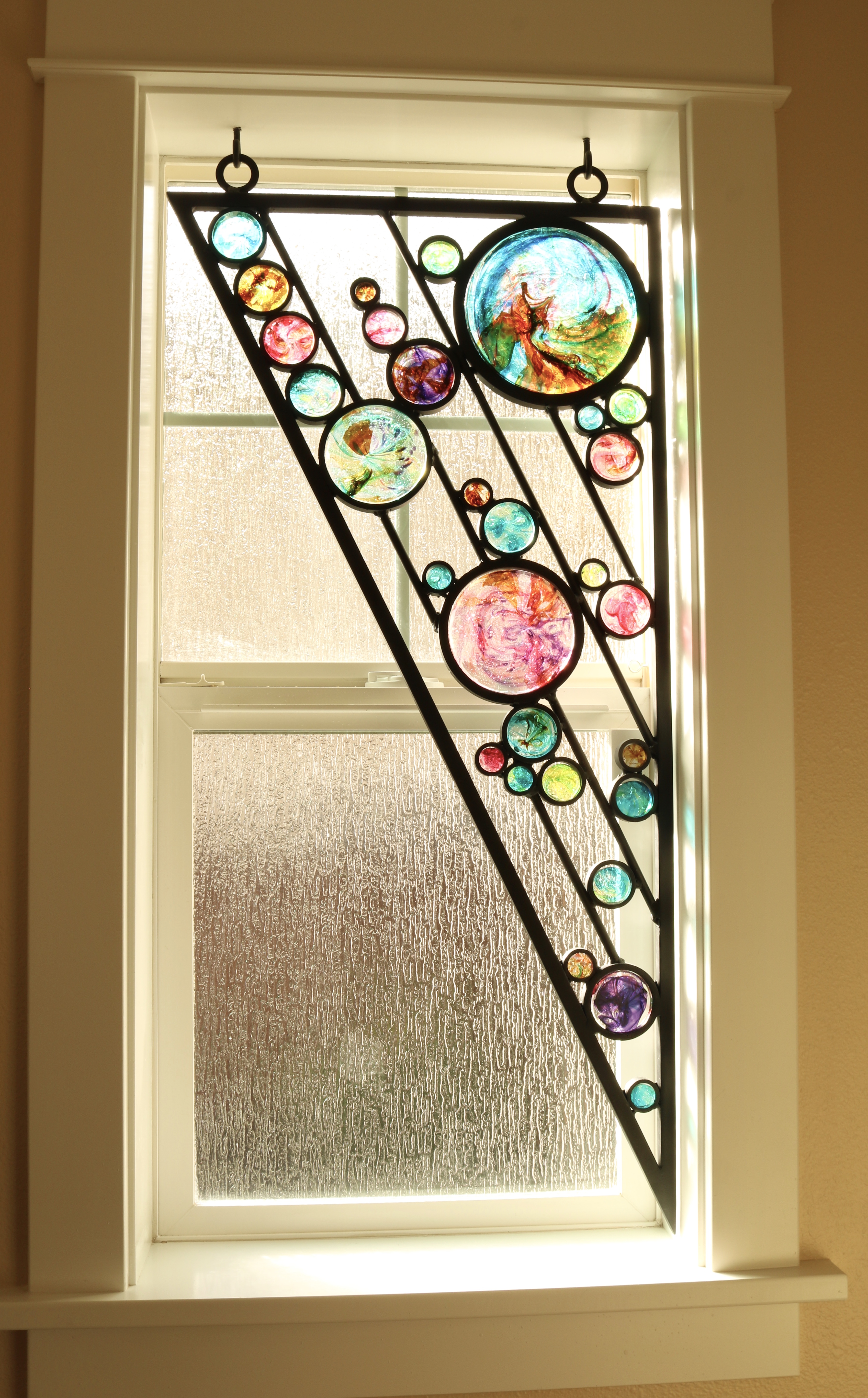 Window Triangle, glass and metal art.